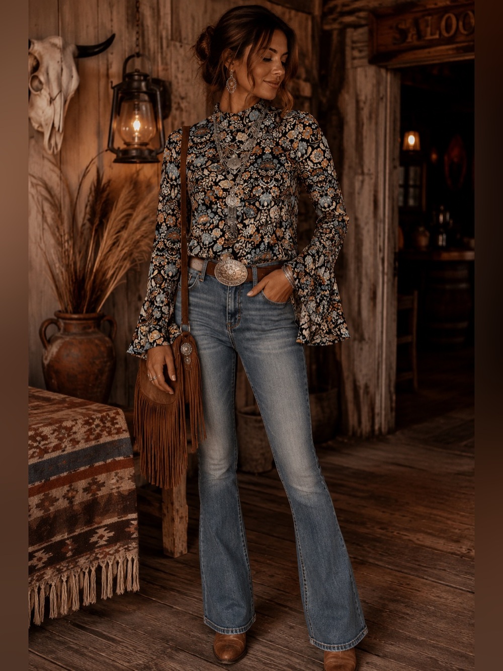 Zara Floral Flutter Sleeve Blouse
